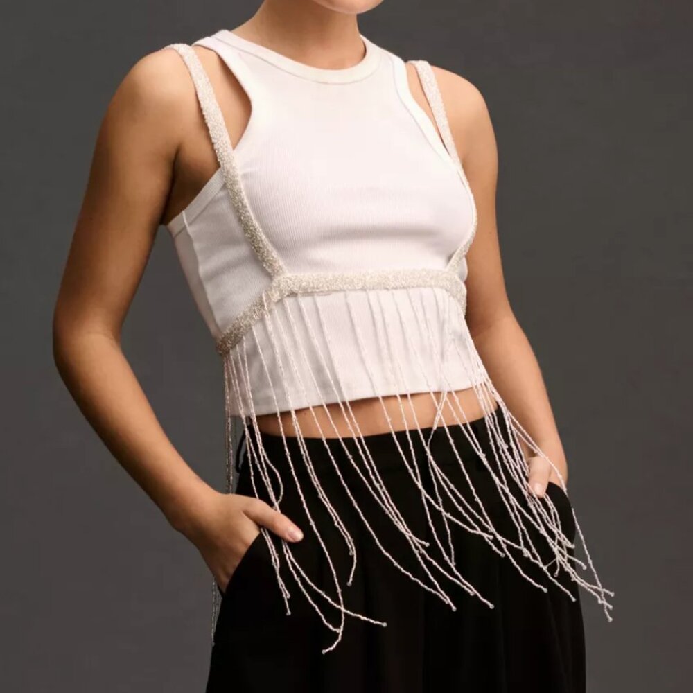 Anthropologie Drippy Embellished Festival Cami, crystal, beads, sparkle, NWOT